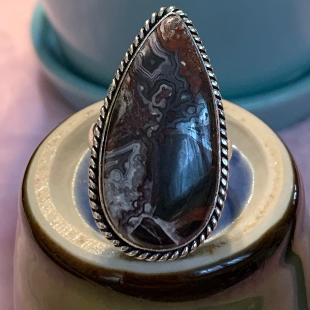Genuine Gemstone silver ring. Size 8.75